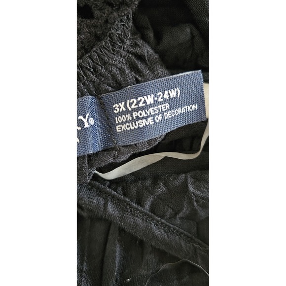 NWT Faded Glory black‎ crochet shoulder back women 3X blouse crinkled - Picture 8 of 8